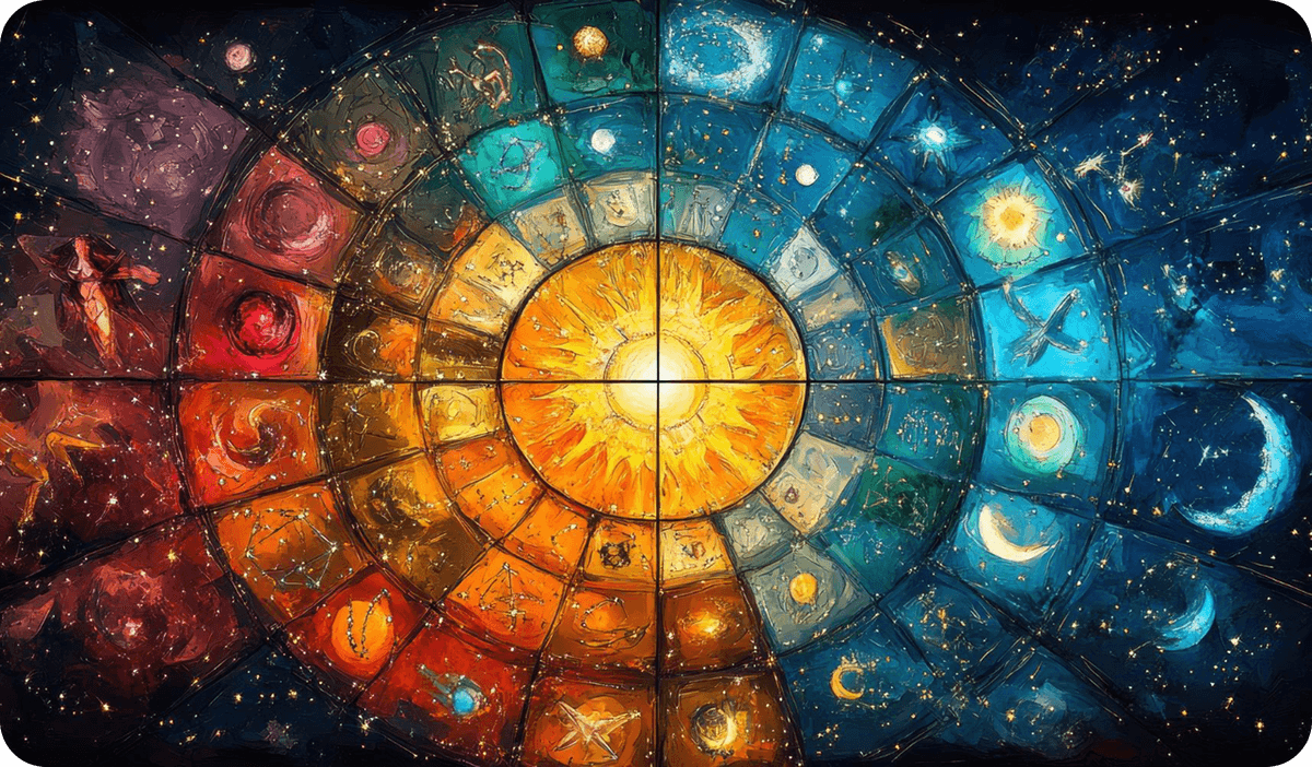 Astrological consultation - Zodiac wheel with cosmic background